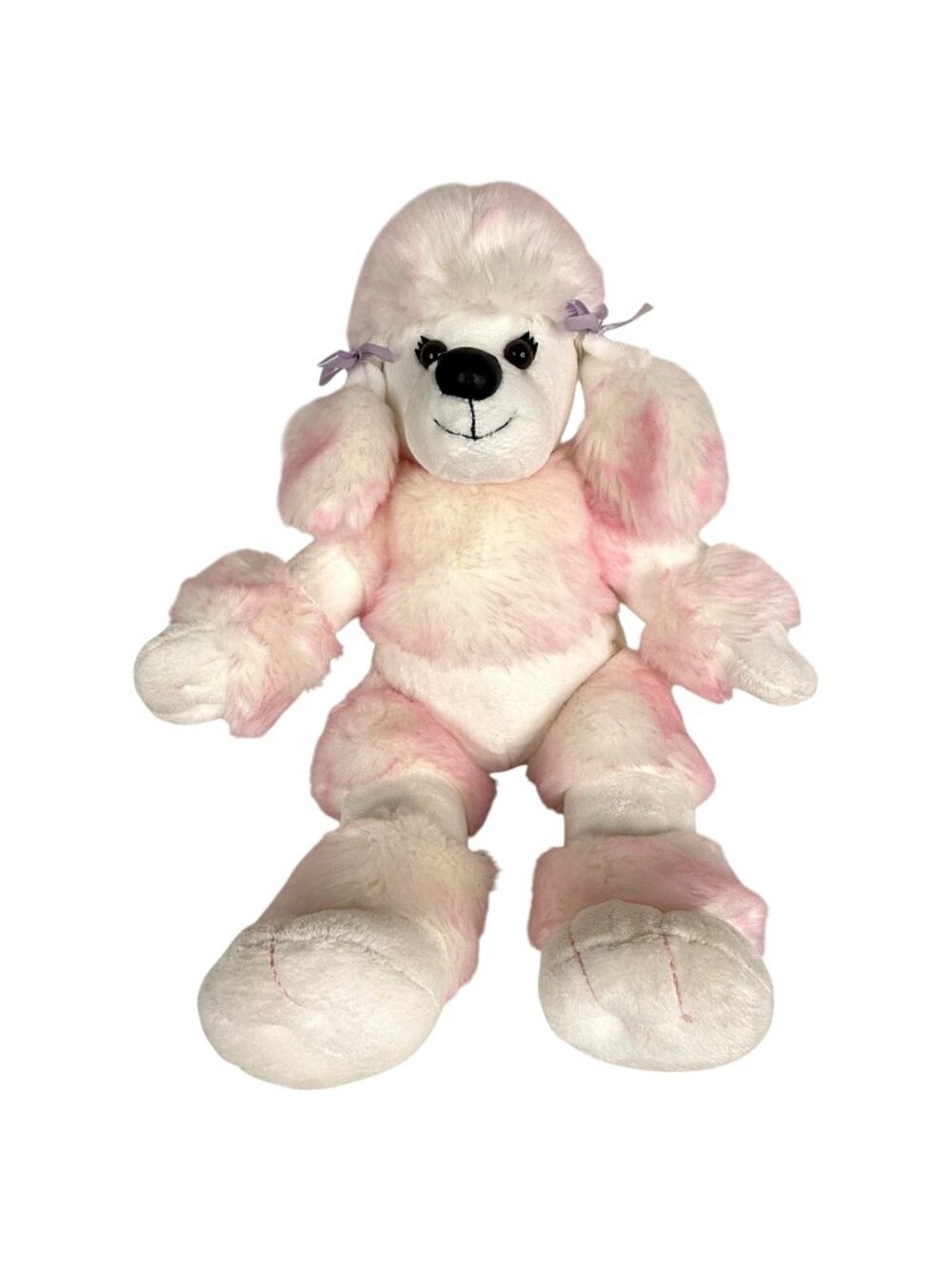 Build A Bear BABW Pink White Poodle Plush 18” Stuffed Animal Puppy Dog Hair Bows
